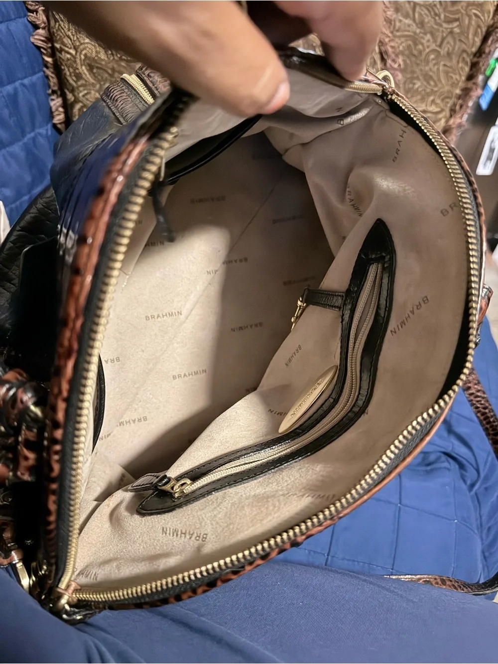 Brahmin Two-Tone Brown Croc-Accent Leather Satchel